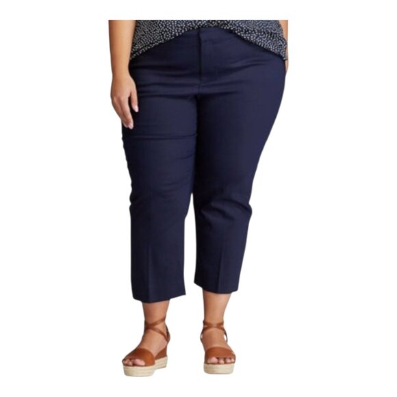 Chaps Navy Blue Straight Leg Cropped Chino Pants Business Casual Women's 18W - Picture 2 of 8